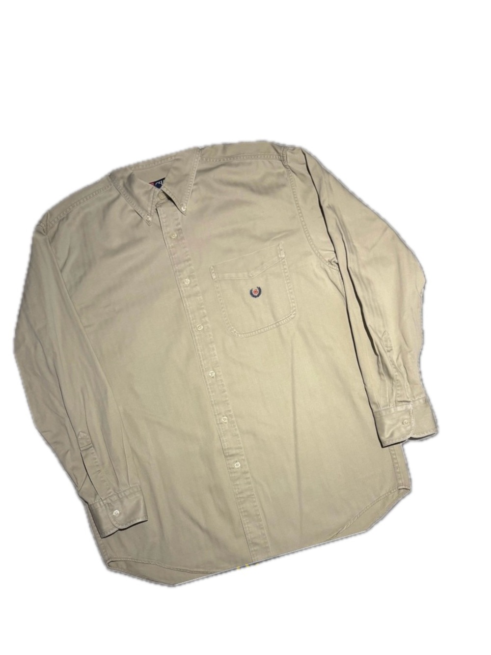 Chaps Ralph Lauren Beige Khaki Cotton Button Down Shirt Mens Large Classic Work